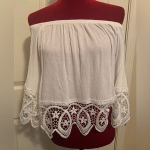 Off Shoulder Lace Trim Blouse